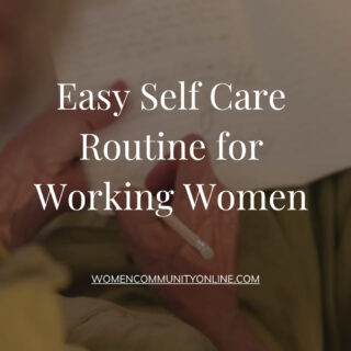 Working woman practicing self care with tea, journal, and relaxing morning routine