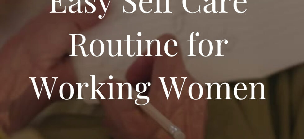 Working woman practicing self care with tea, journal, and relaxing morning routine
