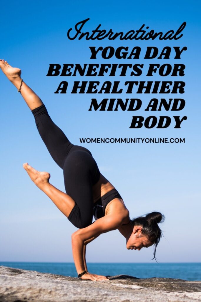 Women practicing yoga outdoors during sunrise on International Yoga Day to improve physical and mental wellness